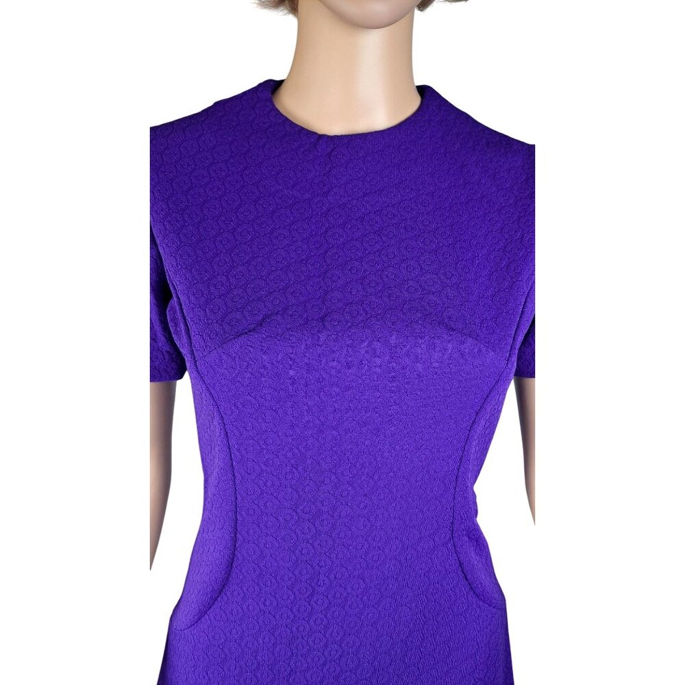 Vintage Handmade Purple Dress Textured Short Sleeve A-Line Polyester Size Small - Picture 4 of 8